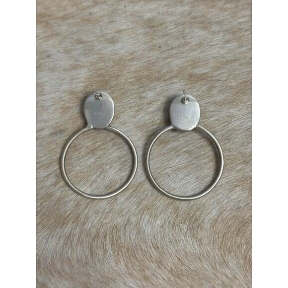 Huge Native American Sterling Silver Blue Kingman Turquoise Hoop Post Earrings - Picture 4 of 16